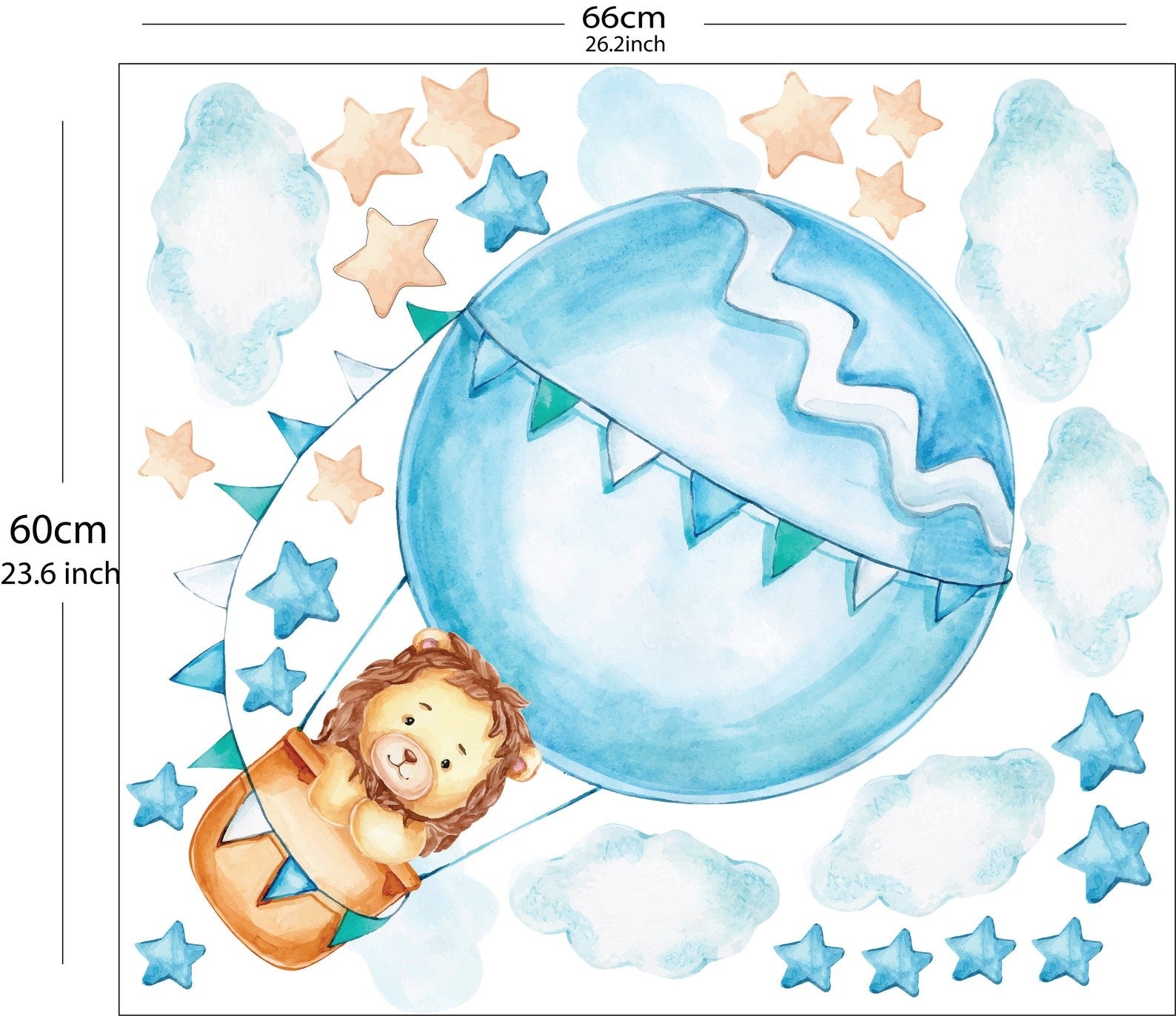 Vinilos decorativos Adhesivos infantiles de Pared  leon en globo azul