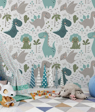 Papel para paredes Mosaico dinosaurios colorido 3