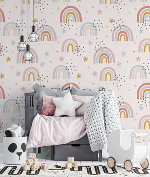 Papel para paredes Mosaico Arcoiris con estrellas