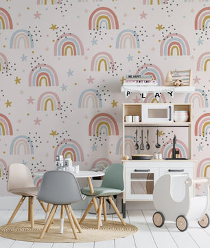 Papel para paredes Mosaico Arcoiris con estrellas