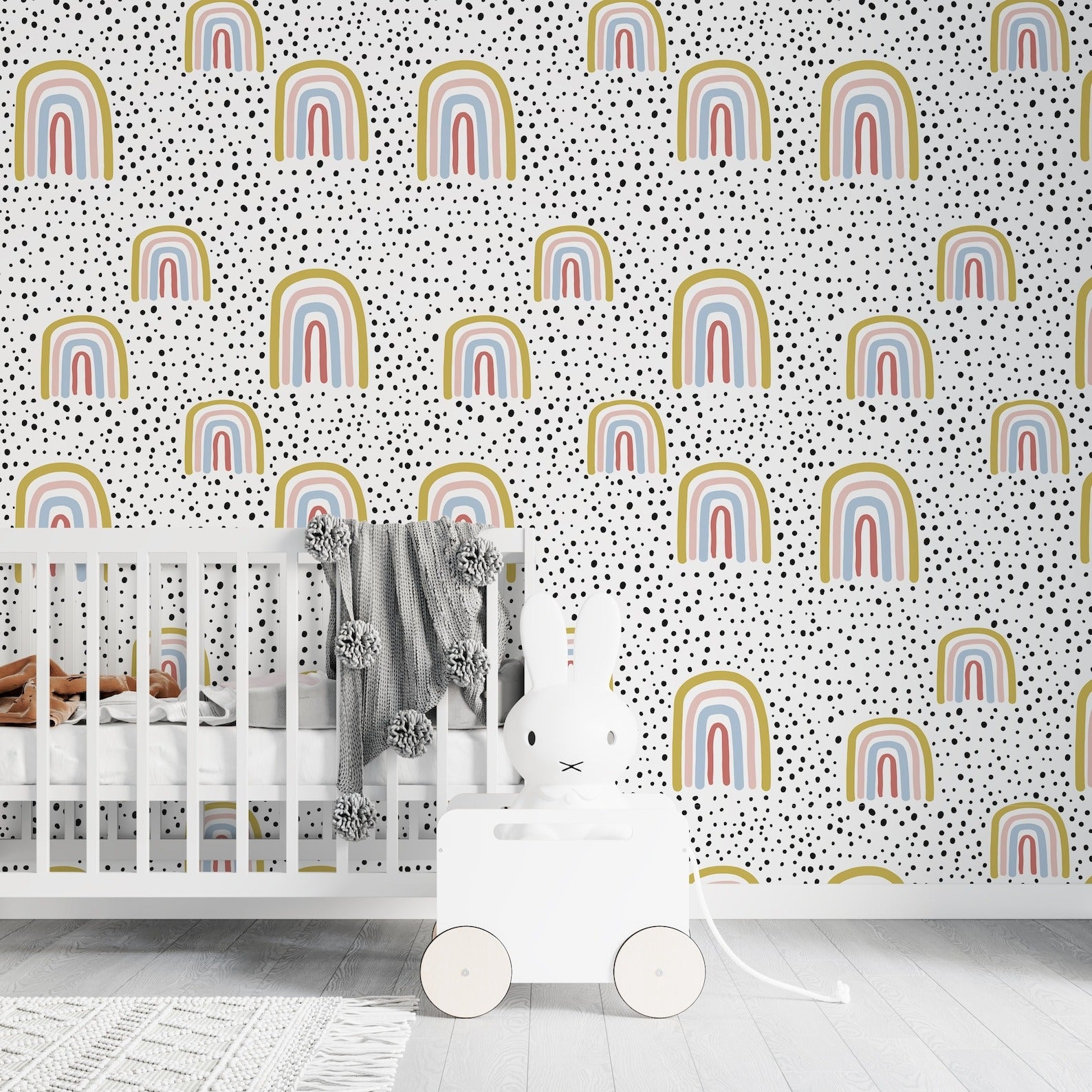 Papel para paredes Arcoiris mosaico con puntos negros