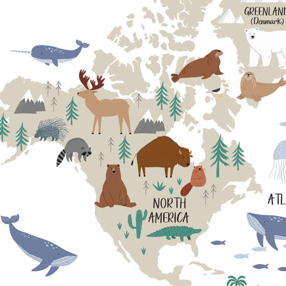 Calcomania Mapa mundi infantil animales Del mundo