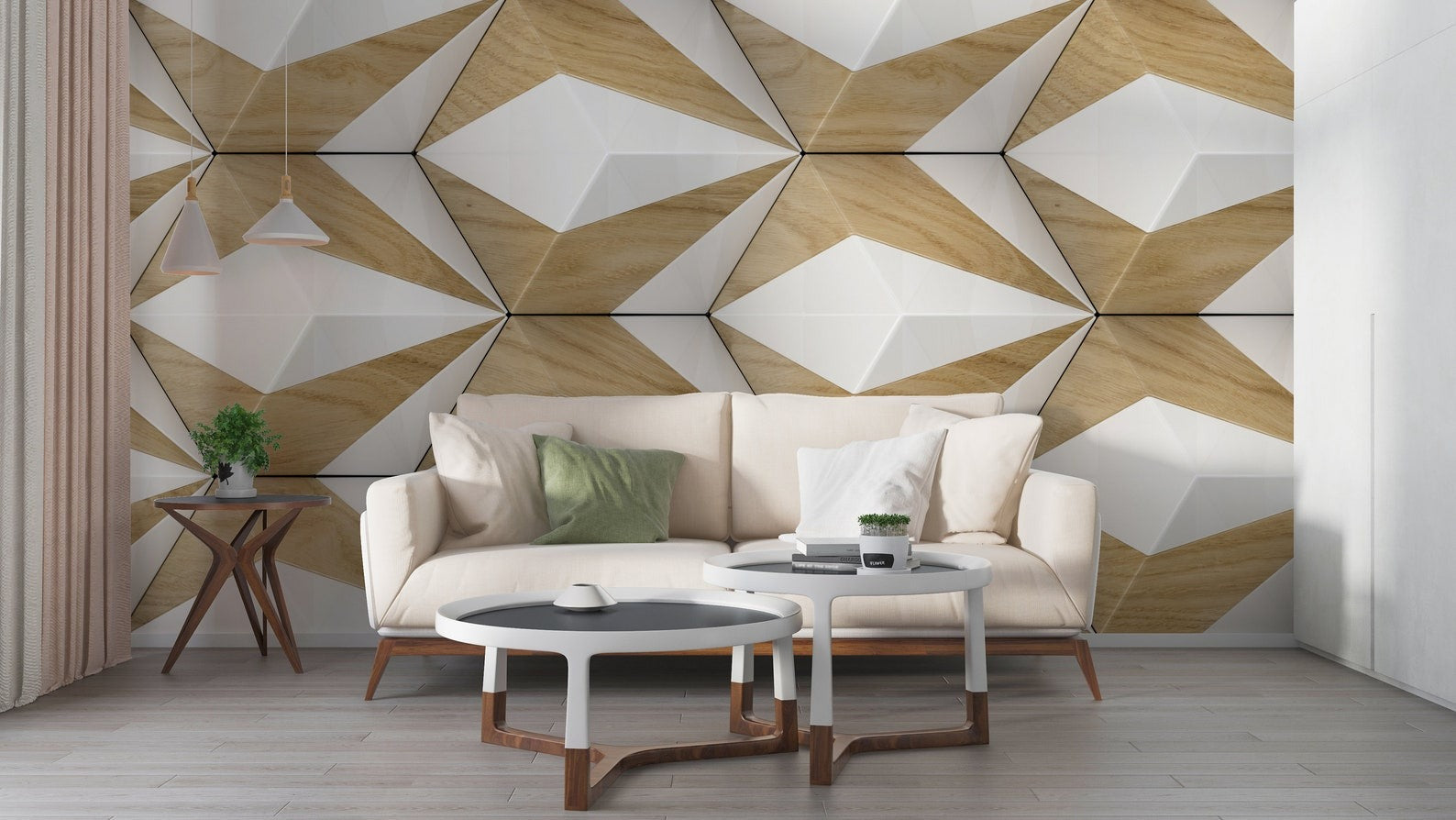 Papel para paredes Madera 3D con blanco