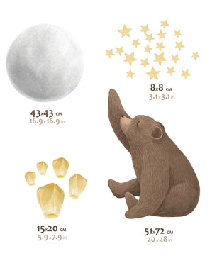 Vinilos decorativos Adhesivos infantiles de Pared de oso, luna, globo deseos y estrellas