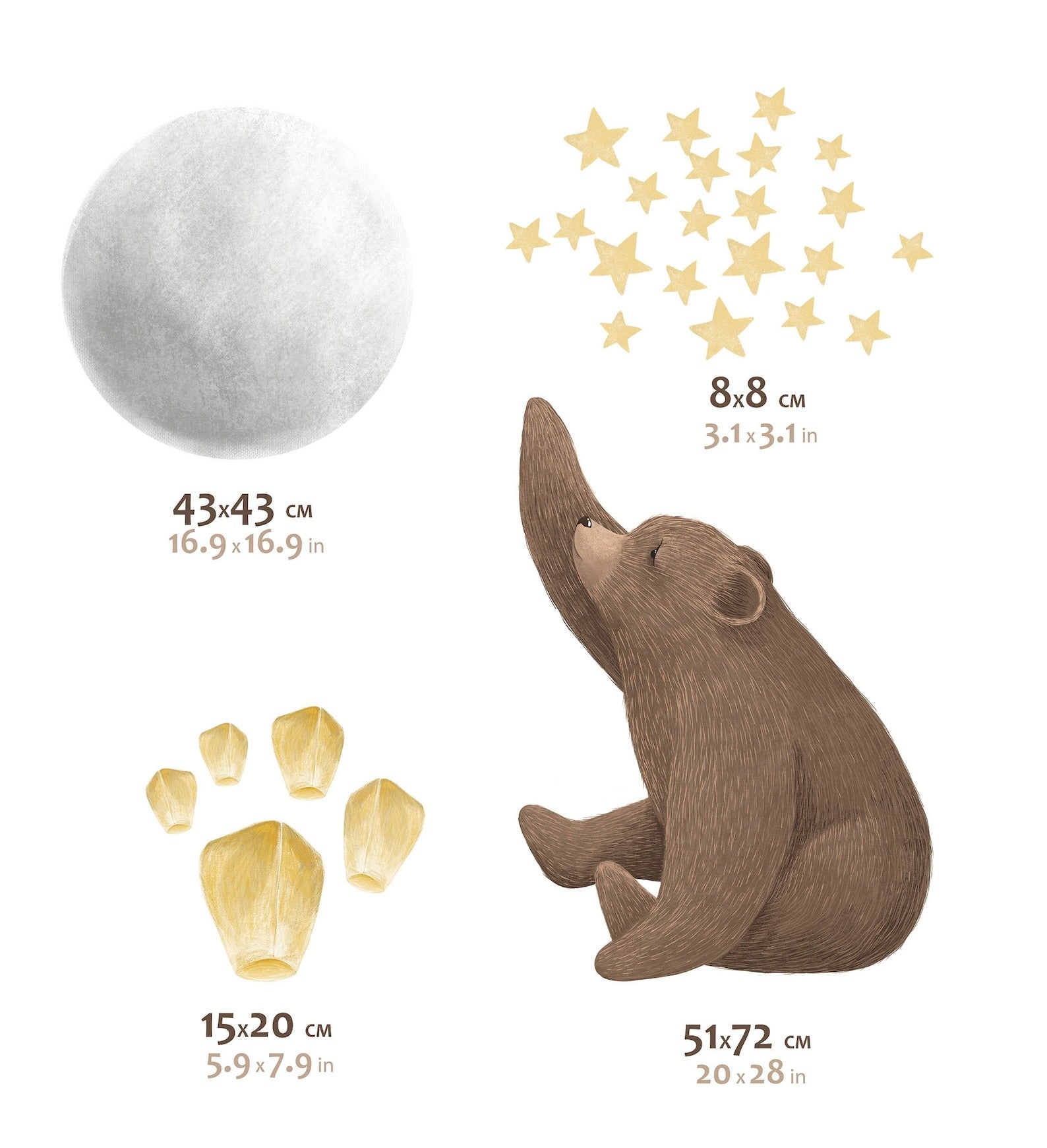 Vinilos decorativos Adhesivos infantiles de Pared de oso, luna, globo deseos y estrellas