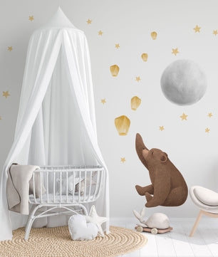 Vinilos decorativos Adhesivos infantiles de Pared de oso, luna, globo deseos y estrellas