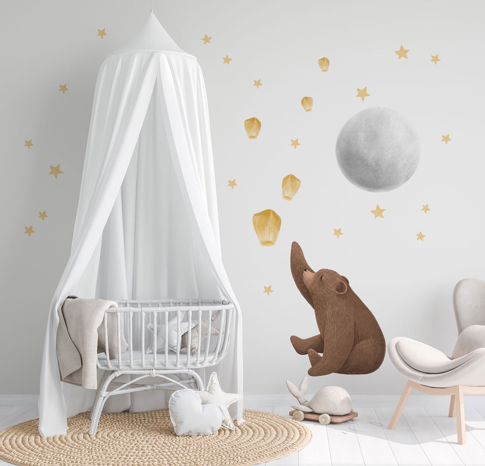 Vinilos decorativos Adhesivos infantiles de Pared de oso, luna, globo deseos y estrellas