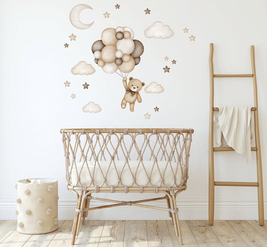 Vinilos decorativos Adhesivos infantiles de Pared de oso teddy marron globo