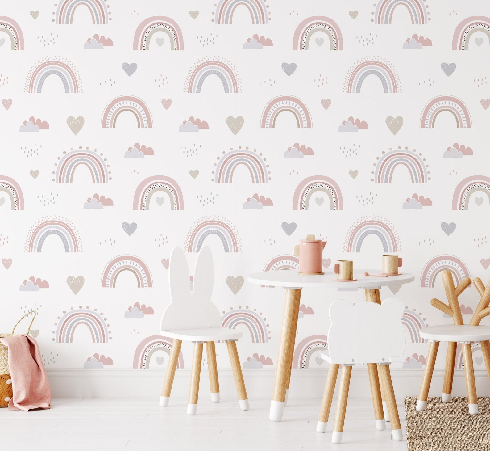 Papel para paredes Mosaico Arcoiris con Corazones