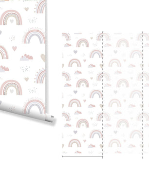 Papel para paredes Mosaico Arcoiris con Corazones