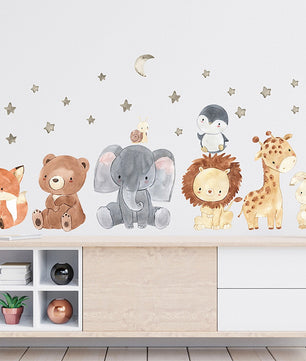 Vinilos decorativos Adhesivos infantiles de Pared animales de la selva acuerela bebe