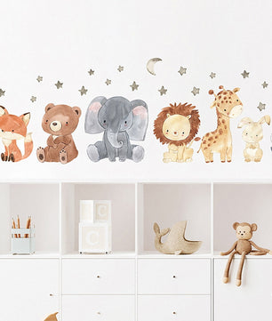 Vinilos decorativos Adhesivos infantiles de Pared animales de la selva acuerela bebe