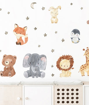 Vinilos decorativos Adhesivos infantiles de Pared animales de la selva acuerela bebe
