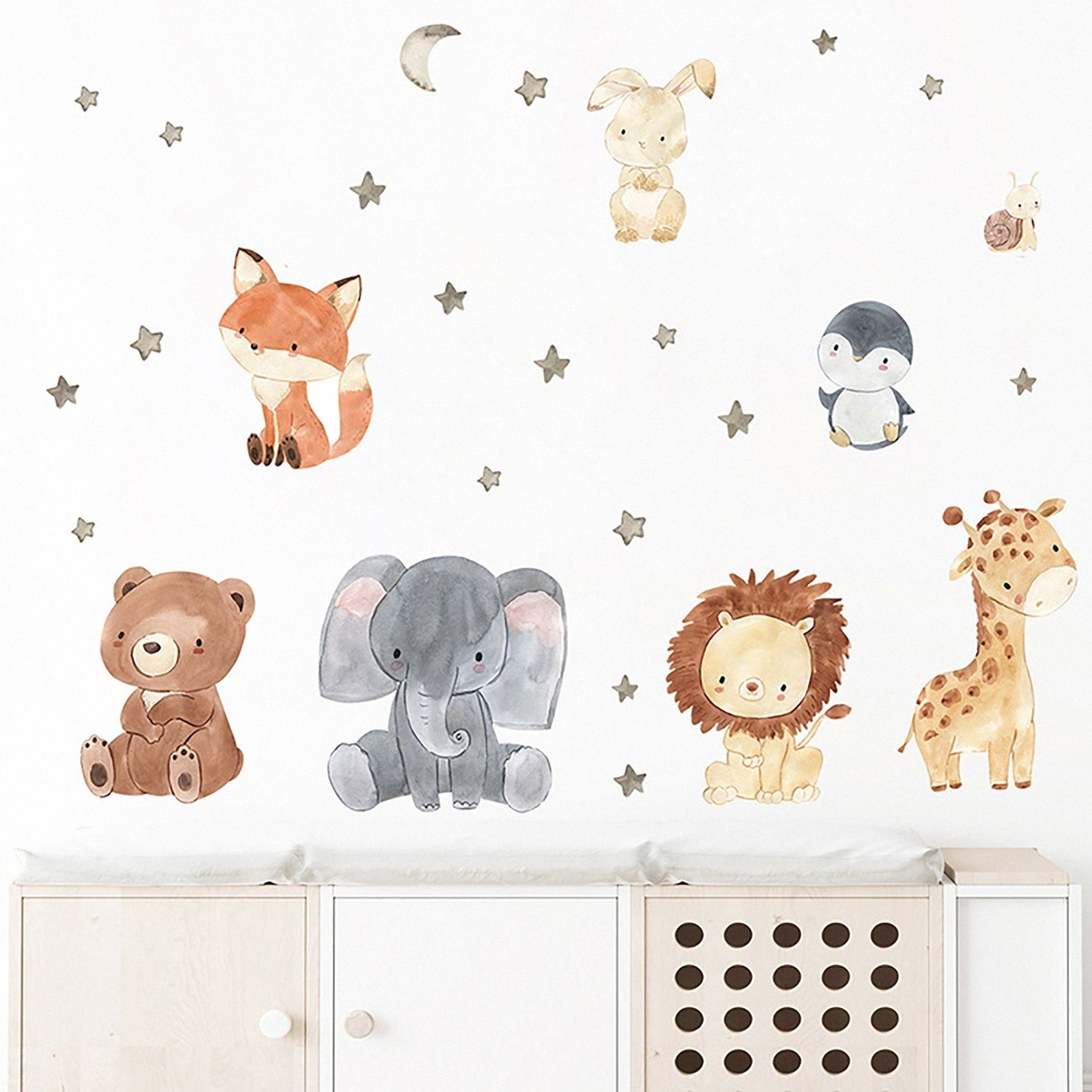 Vinilos decorativos Adhesivos infantiles de Pared animales de la selva acuerela bebe