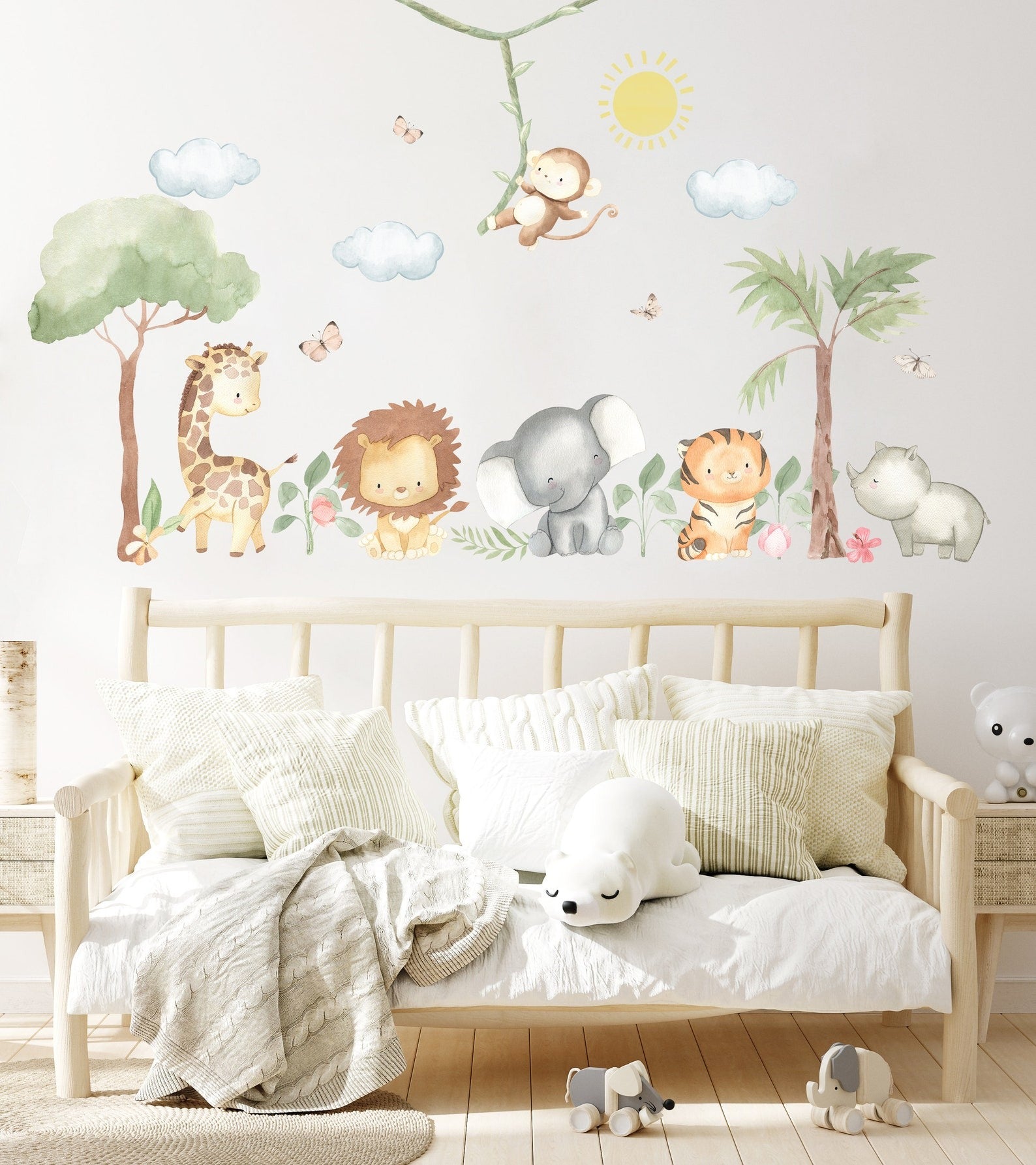 Vinilos decorativos Adhesivos infantiles de Pared  animales en la selva acuarela (0145)