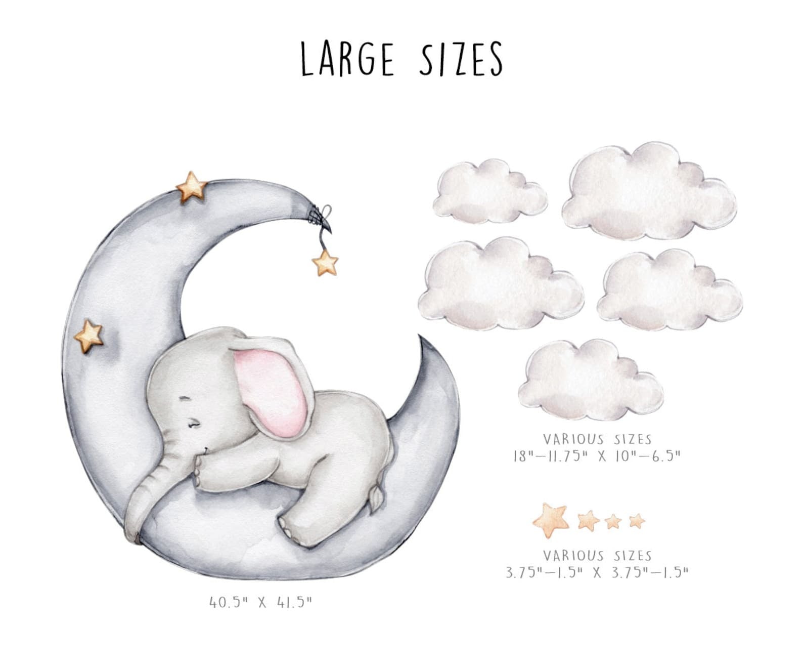 Vinilos decorativos Adhesivos infantiles de Pared Elefante en luna con nubes