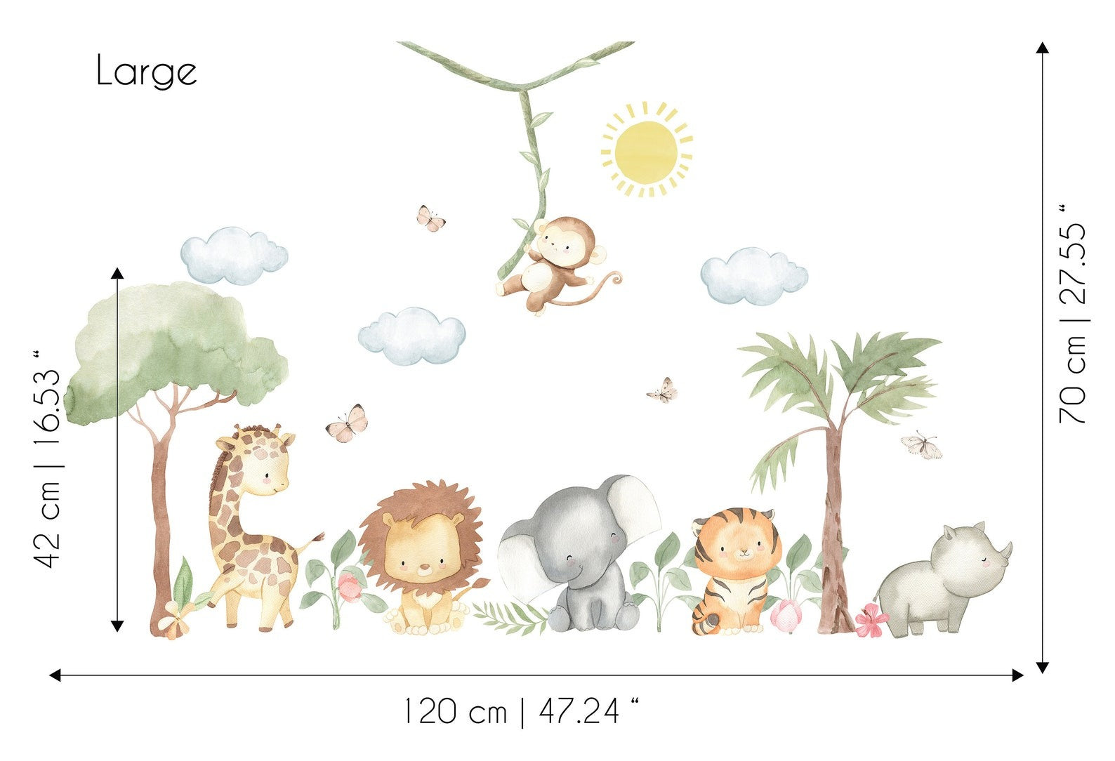 Vinilos decorativos Adhesivos infantiles de Pared  animales en la selva acuarela (0145)