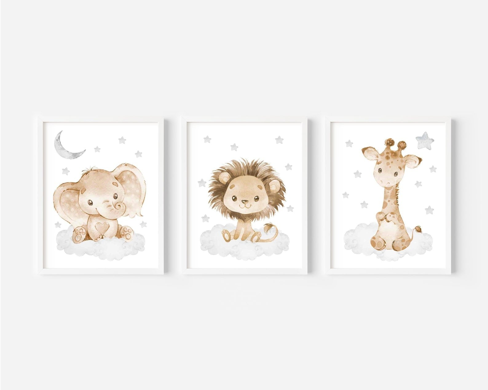 Cuadros Decorativos infantiles Modernos Animales en nube beige
