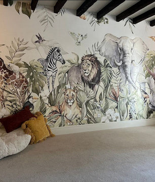 Papel para paredes infantil Paraíso safari acuarela