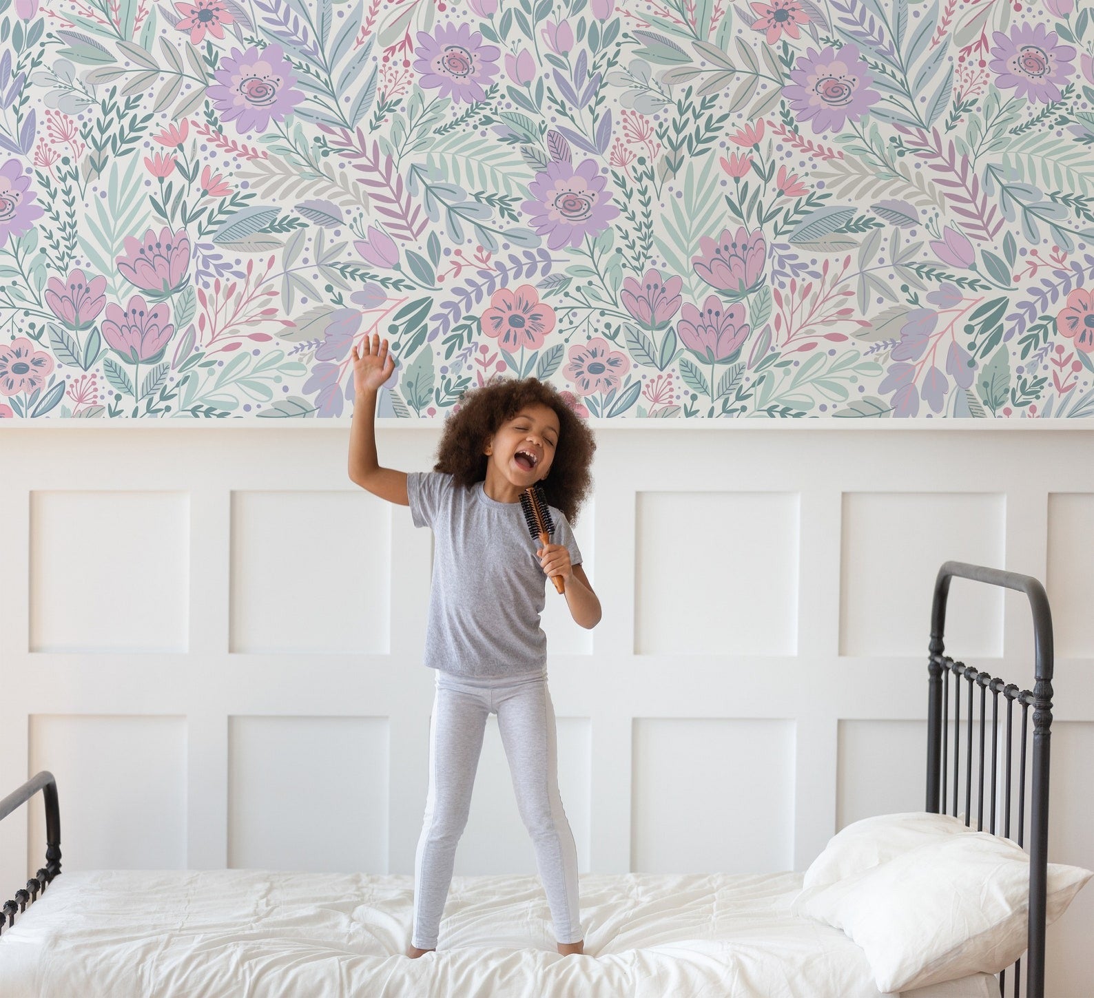 Papel para paredes diseño floral para habitación de bebé o de niña