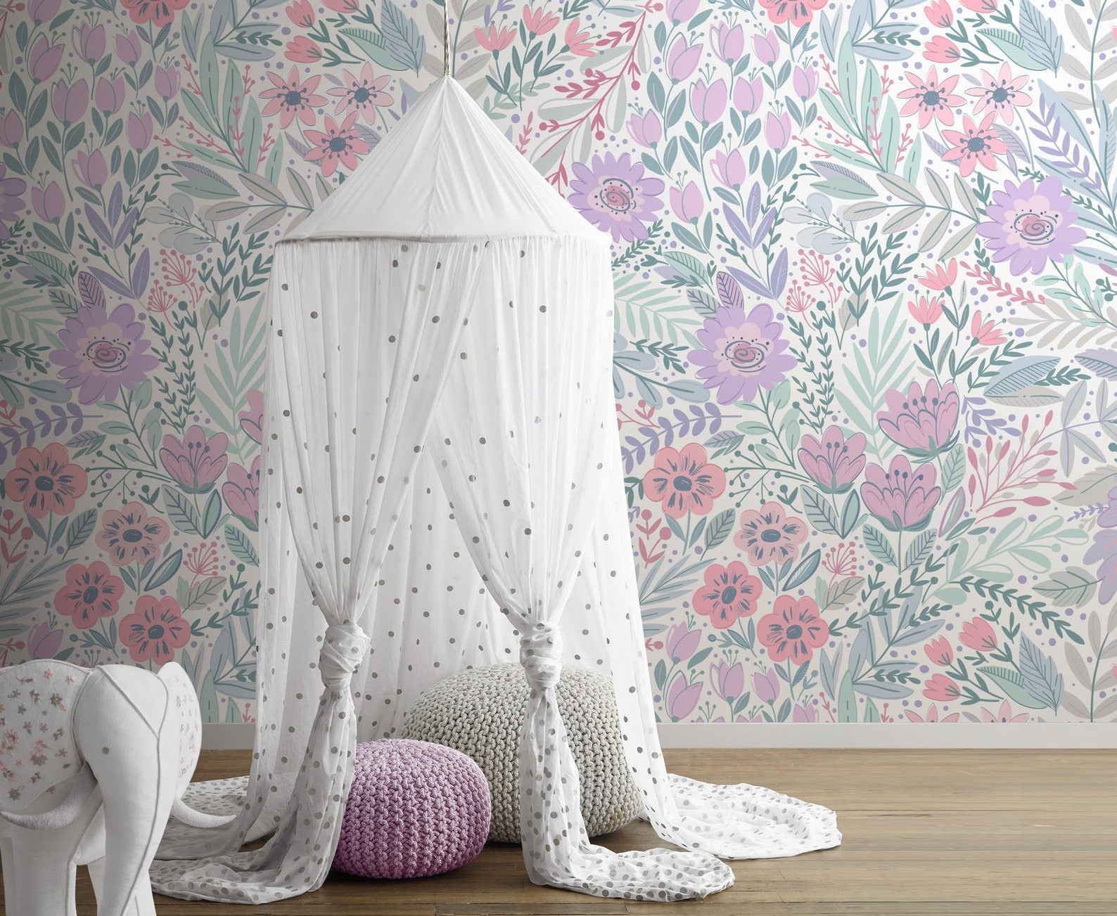 Papel para paredes diseño floral para habitación de bebé o de niña