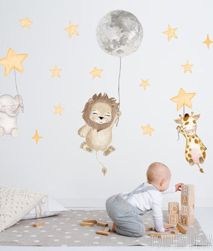 Vinilos decorativos Adhesivos infantiles de Pared  animales infantiles en globos