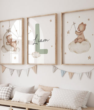 Cuadros Decorativos infantiles Modernos Osos en nube con nombre personalizado