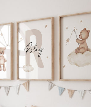 Cuadros Decorativos infantiles Modernos Osos en nube con nombre personalizado