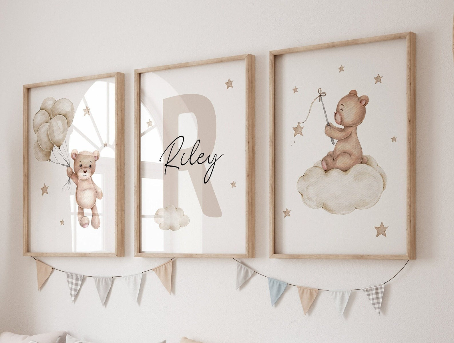 Cuadros Decorativos infantiles Modernos Osos en nube con nombre personalizado