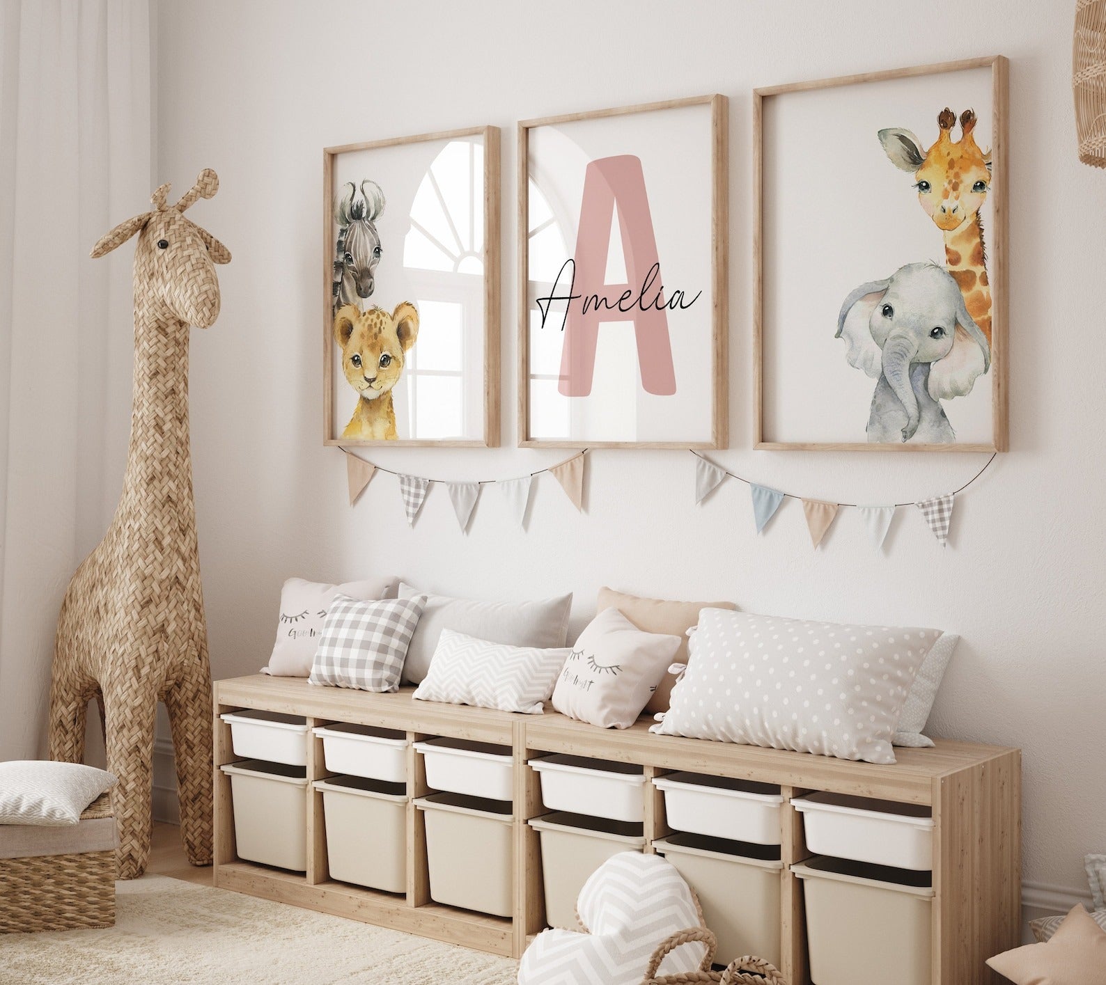 Cuadros Decorativos infantiles Modernos Animales con nombre personalizado