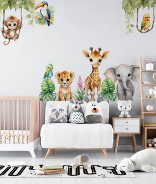 Vinilos decorativos Adhesivos infantiles de Pared  animales en la selva (0146)
