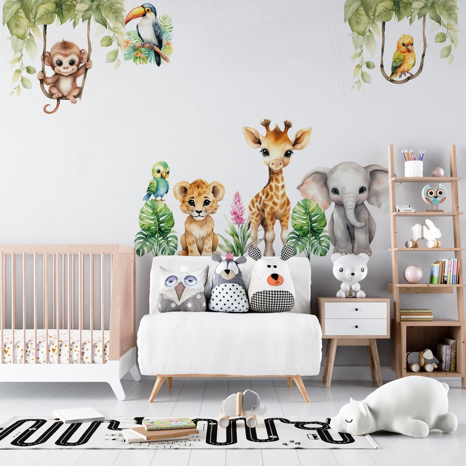 Vinilos decorativos Adhesivos infantiles de Pared  animales en la selva (0146)