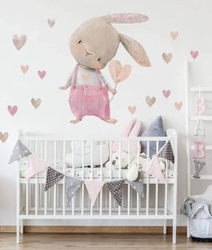 Vinilos decorativos Adhesivos infantiles de Pared  Conejo con corazones