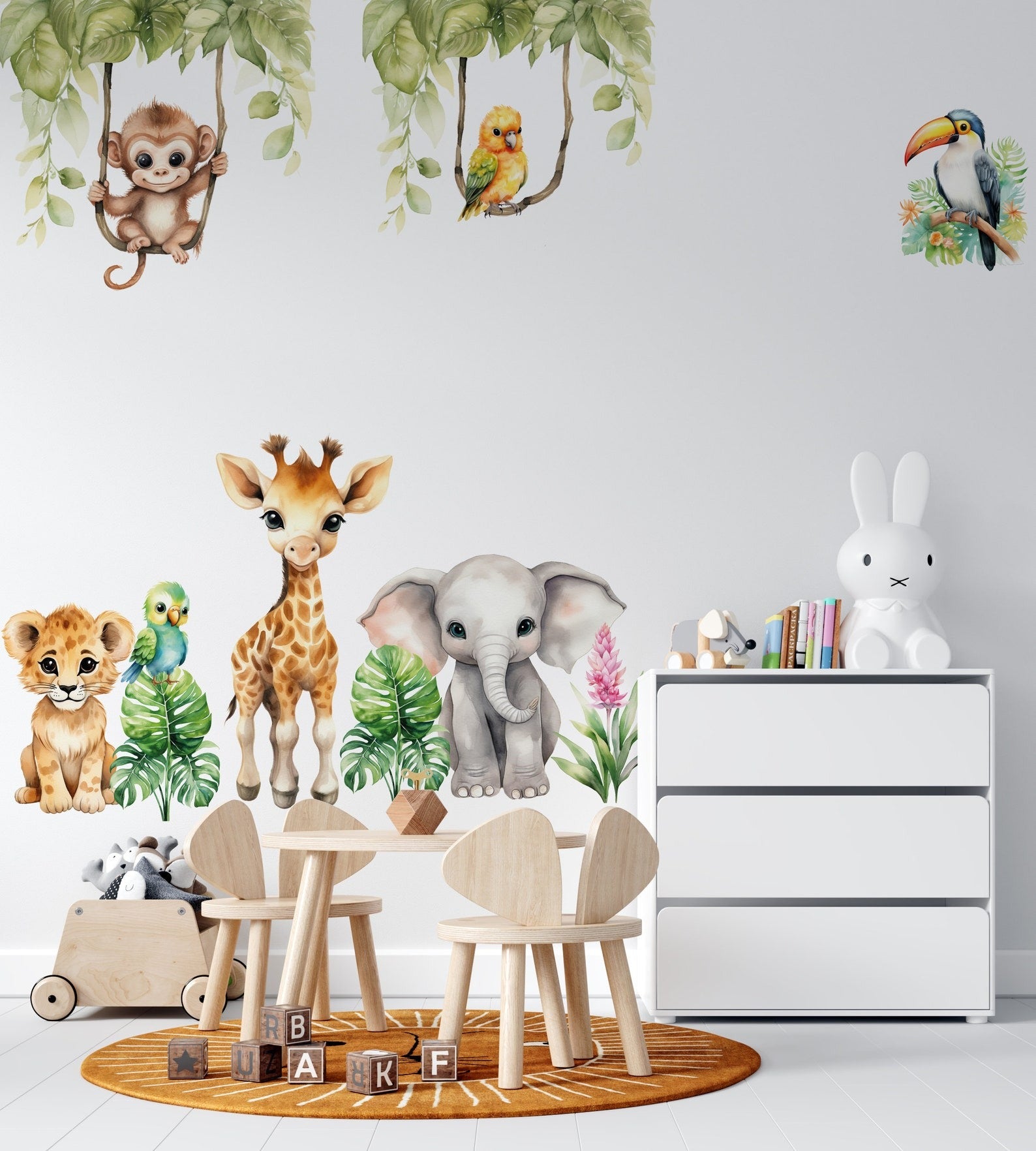 Vinilos decorativos Adhesivos infantiles de Pared  animales en la selva (0146)