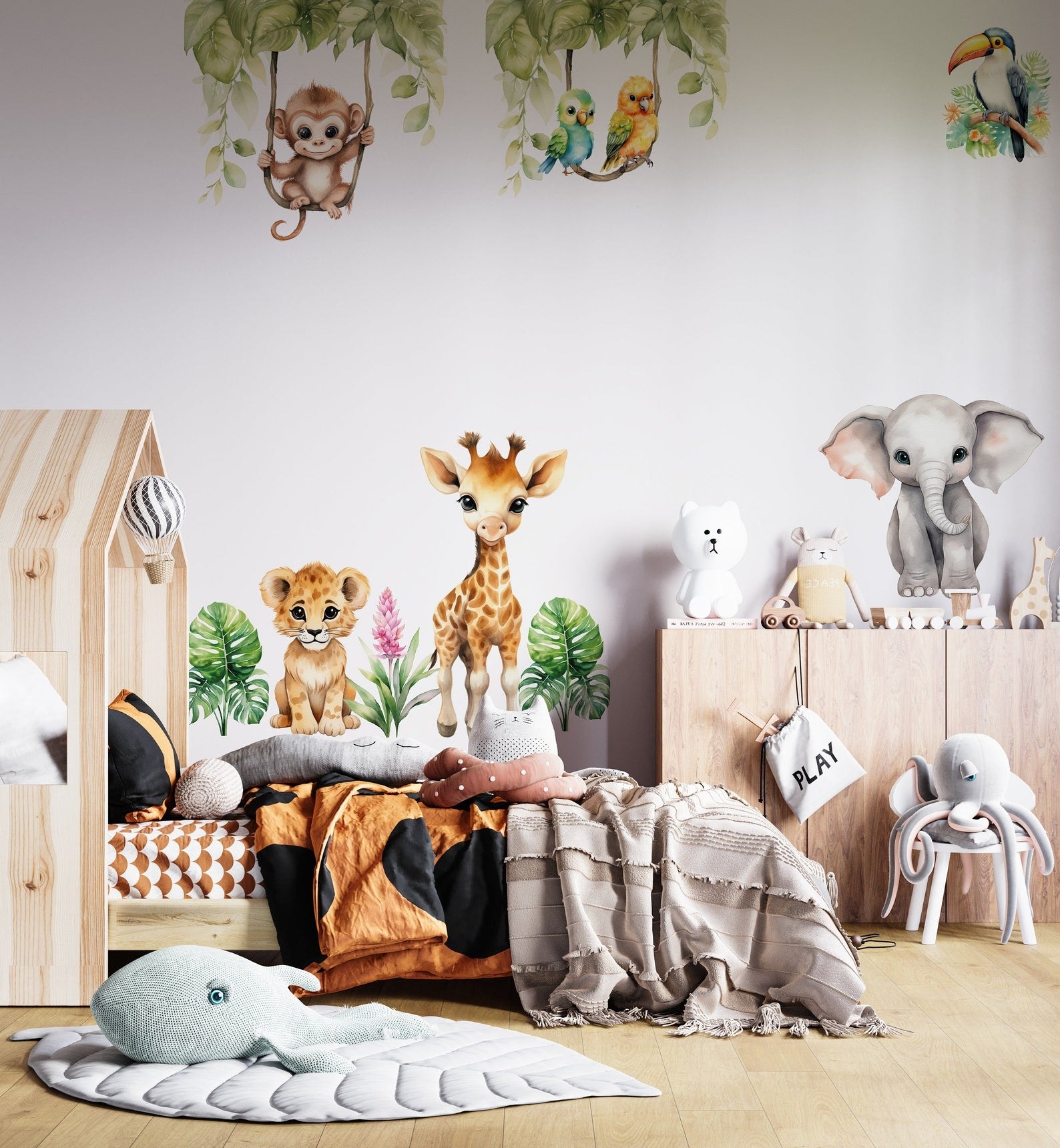 Vinilos decorativos Adhesivos infantiles de Pared  animales en la selva (0146)