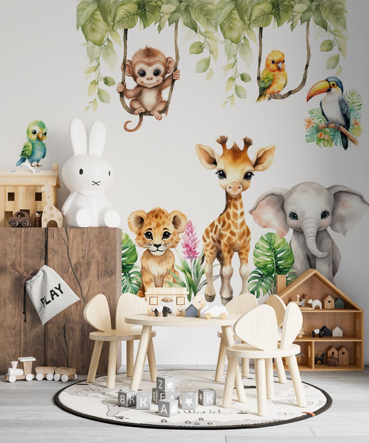 Vinilos decorativos Adhesivos infantiles de Pared  animales en la selva (0146)