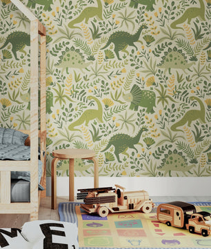 Papel para paredes Mosaico Dinosaurios verdes