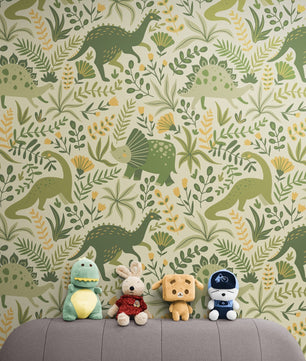 Papel para paredes Mosaico Dinosaurios verdes