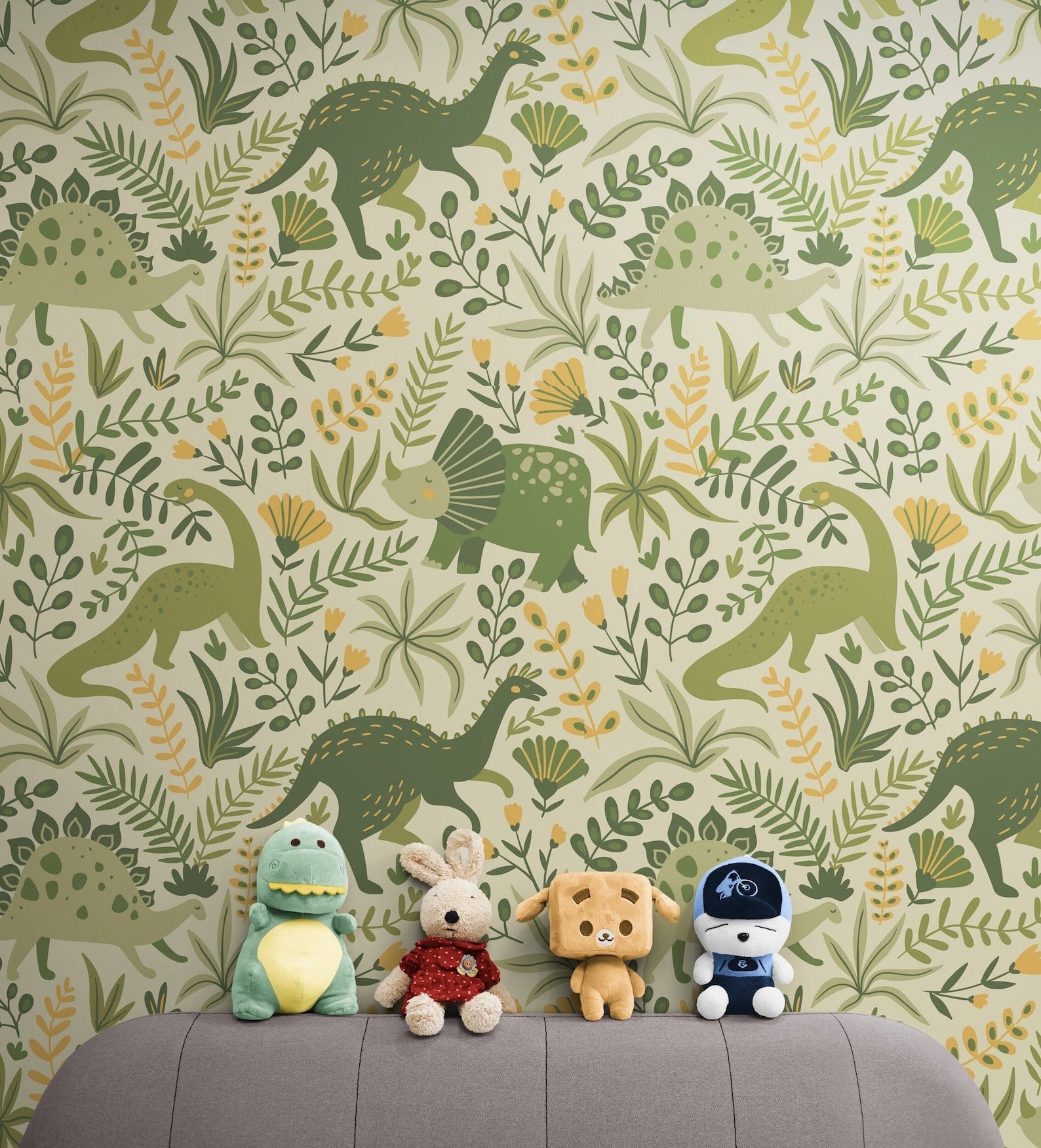 Papel para paredes Mosaico Dinosaurios verdes