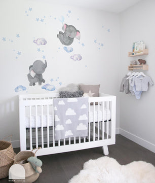Vinilos decorativos Adhesivos infantiles de Pared Elefantes con nubes y estrellas
