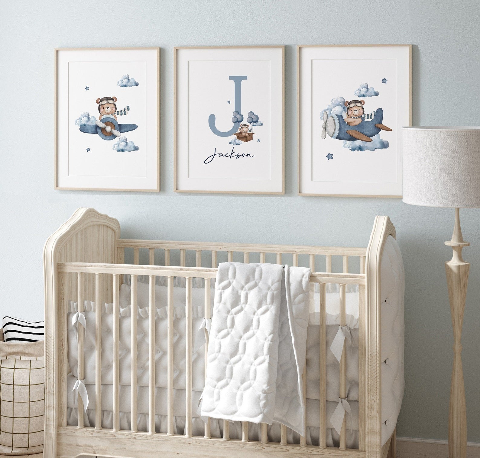 Cuadros Decorativos infantiles Modernos Oso en Avion azul