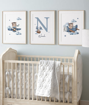 Cuadros Decorativos infantiles Modernos Oso en Avion azul