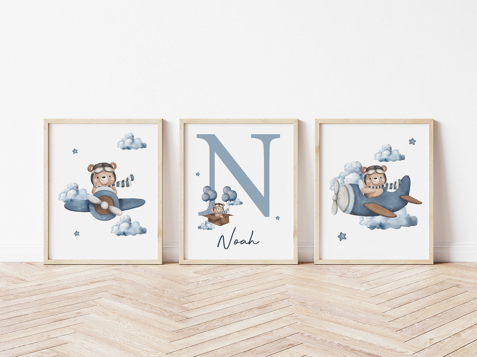Cuadros Decorativos infantiles Modernos Oso en Avion azul