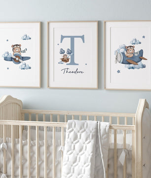 Cuadros Decorativos infantiles Modernos Oso en Avion azul