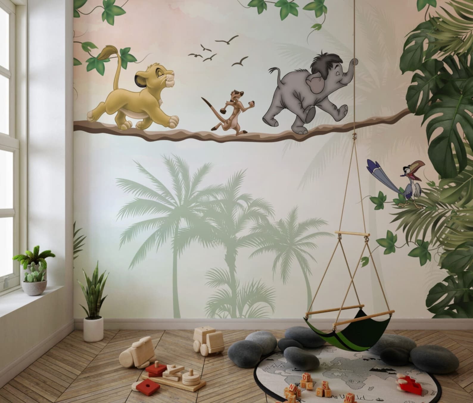 Papel para paredes Rey leon y amigos  jungla