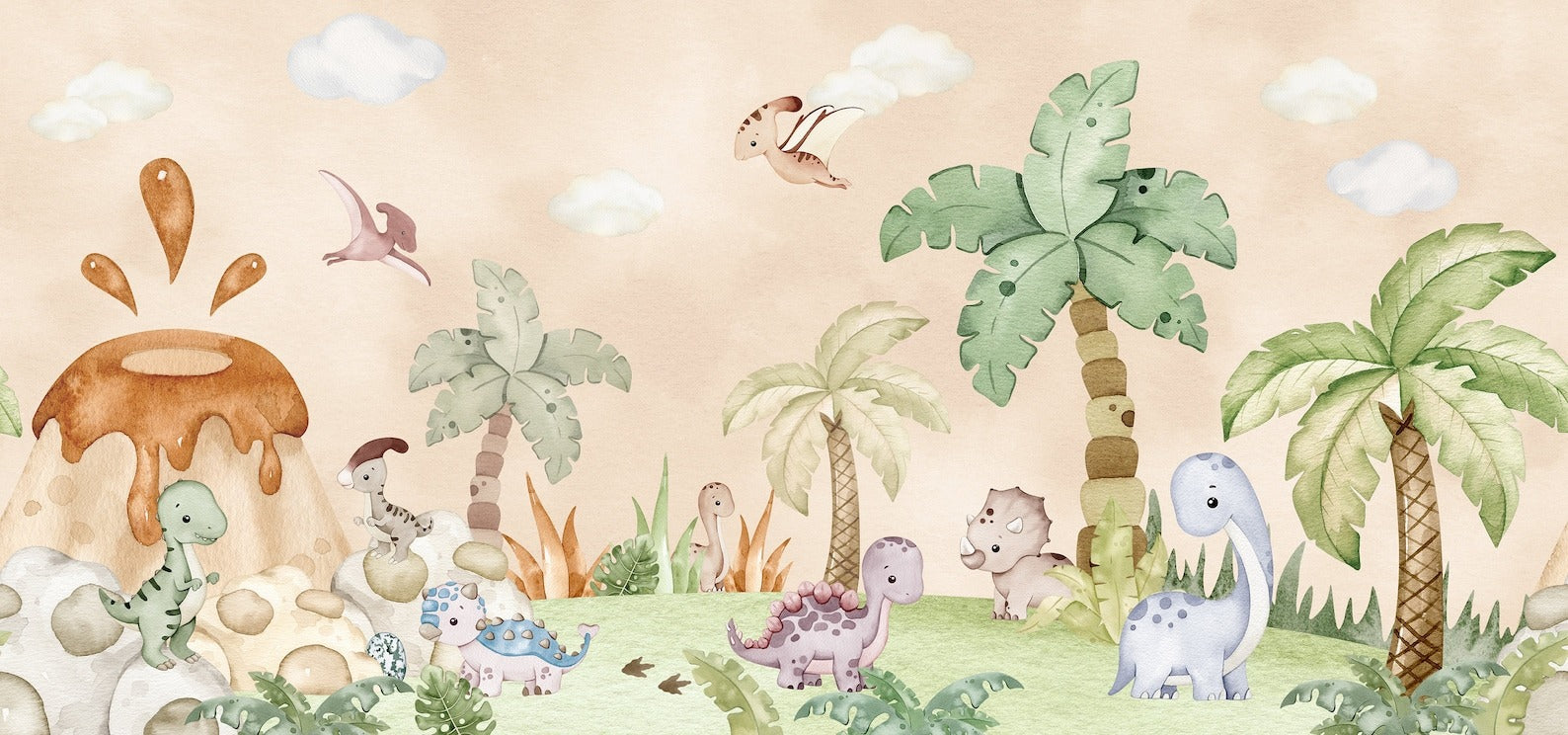 Papel para paredes Jungla jurassica  cute
