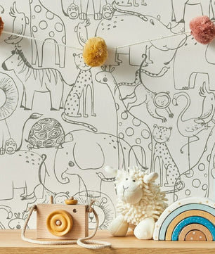 Papel para paredes con bocetos de animales de safari