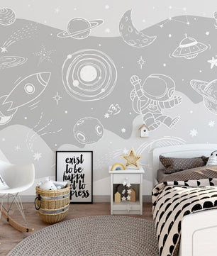 Papel para paredes Astronauta espacio gris