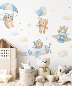 Vinilos decorativos Adhesivos infantiles de Pared de oso aviadores bebe (0154)