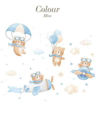 Vinilos decorativos Adhesivos infantiles de Pared de oso aviadores bebe (0154)